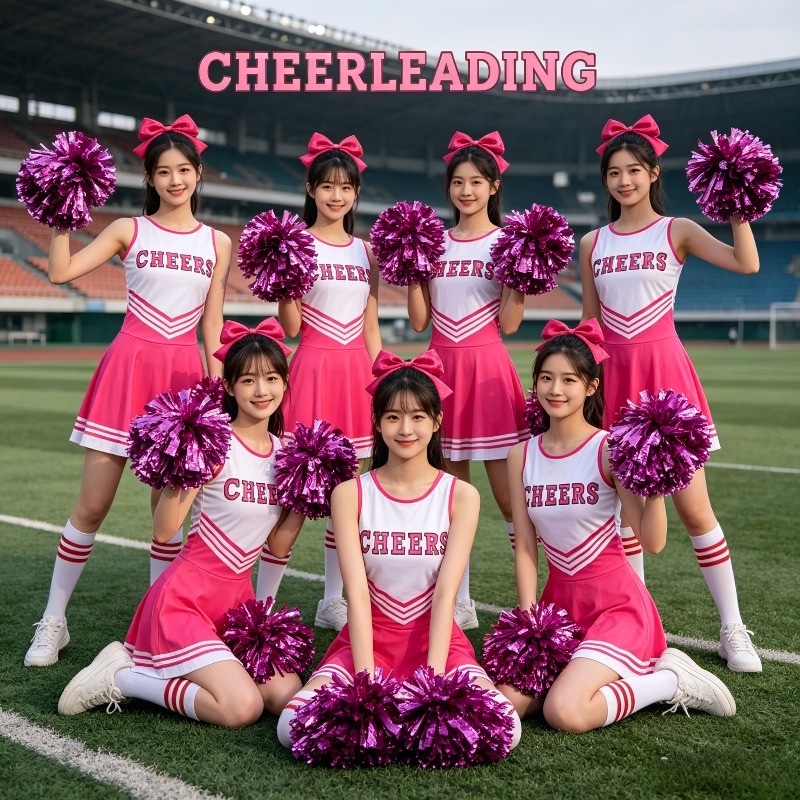 Cheerleading Pom Pom - 여성용 치어리딩 댄스 의상 세트 4종