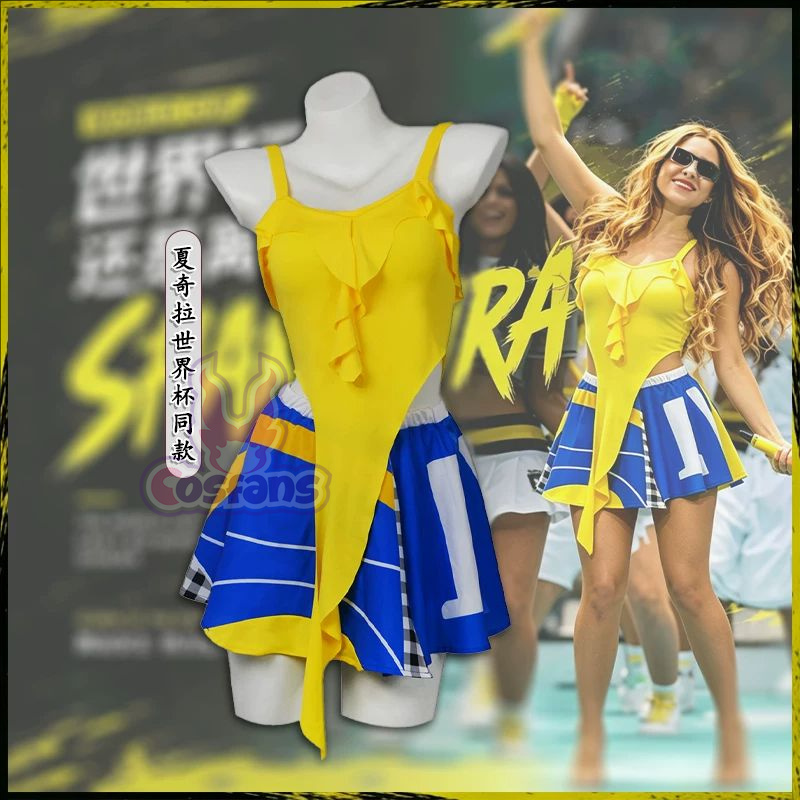 Cheerleading Pom Pom - 섹시한 치어리더 의상, 노란색 크롭탑, 파란색