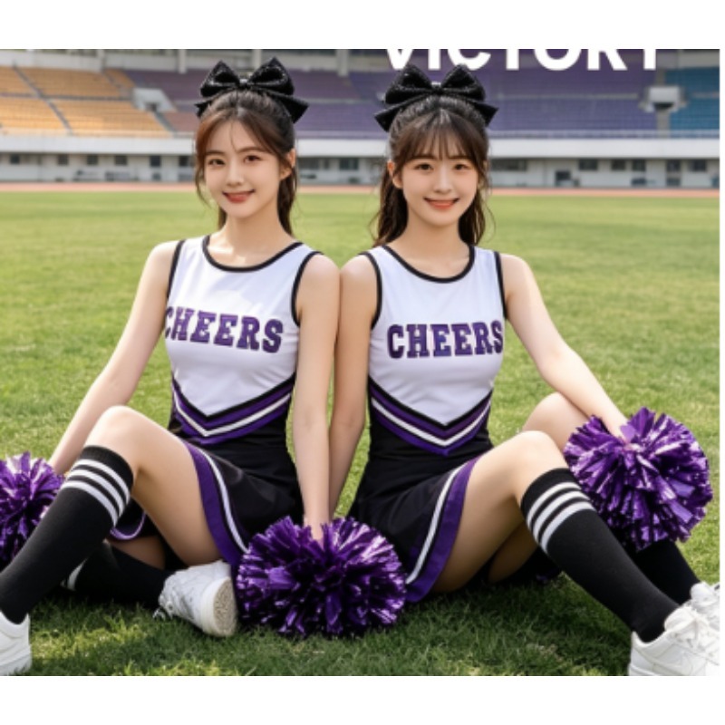 여성용 치어리딩 댄스 의상 세트 4종 유니폼, 나비넥타 - Cheerleading Pom Pom 리뷰 및 가격